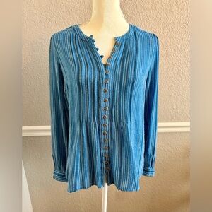 PILCRO Anthropologie Blue Stripe Knit Henley Top Size S Viscose Wool Peasant